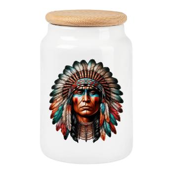 Amerikanisch, Indianer, Amerikaner - Keksdose mit Holzdeckel - Weiß - Vorne