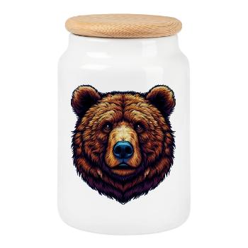 Bear - Cookie Jar with Wooden Lid - white - Front