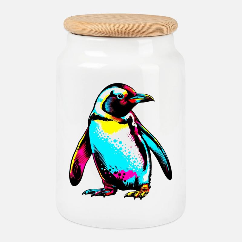 Pinguin - Keksdose mit Holzdeckel - Weiß