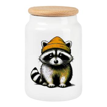 Raton laveur - Boîte à biscuits avec couvercle en bois - blanc - Devant