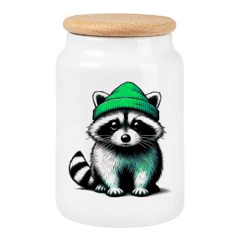 Waschbär - Keksdose mit Holzdeckel - Weiß - Vorne