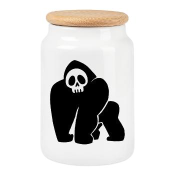 Schwarzer Gorilla Schädel - Keksdose mit Holzdeckel - Weiß - Vorne