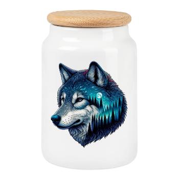 Wolf - Cookie Jar with Wooden Lid - white - Front