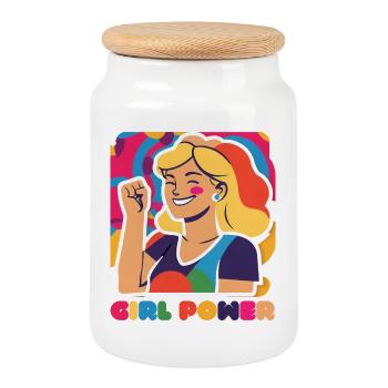 Girl Power Motifs - Déclaration, Féminisme Femmes - Boîte à biscuits avec couvercle en bois - blanc - Devant