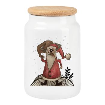 Drôle de Père Noël Monstre - Boîte à biscuits avec couvercle en bois - blanc - Devant