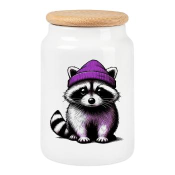 Raton laveur - Boîte à biscuits avec couvercle en bois - blanc - Devant