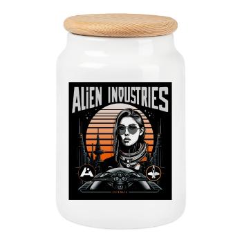 alien industries automata - Cookie Jar with Wooden Lid - white - Front
