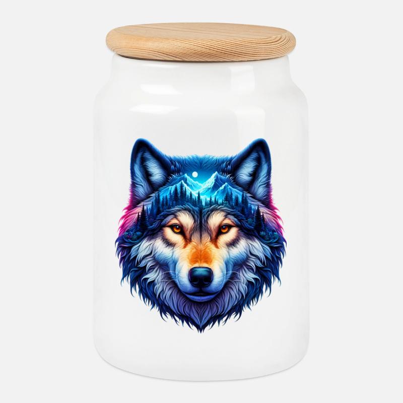 Wolf - Keksdose mit Holzdeckel - Weiß