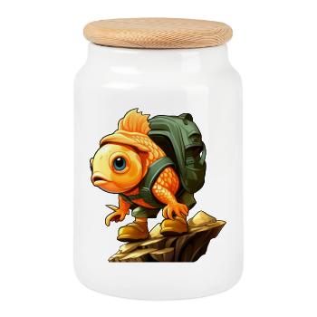 Poissons Randonnée / Alpinisme Poissons - Boîte à biscuits avec couvercle en bois - blanc - Devant