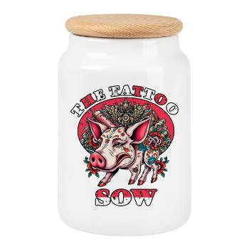 Le cochon tatoué - Boîte à biscuits avec couvercle en bois - blanc - Devant