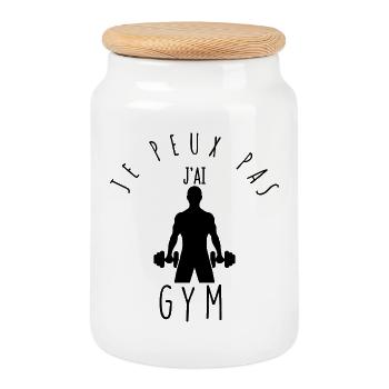 Je peux pas, j'ai gym. - Boîte à biscuits avec couvercle en bois - blanc - Devant