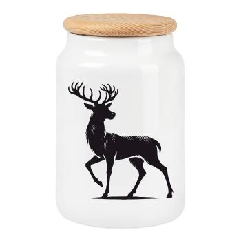 Erhabener Hirsch im Silhouetten-Stil - Keksdose mit Holzdeckel - Weiß - Vorne