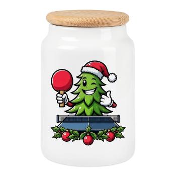Table Tennis Christmas Tree Costume Christmas Tree - Cookie Jar with Wooden Lid - white - Front