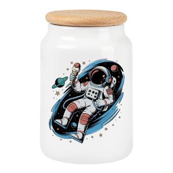 Conception spatiale de l’espace des astronautes avec des planètes et - Boîte à biscuits avec couvercle en bois - blanc - Devant