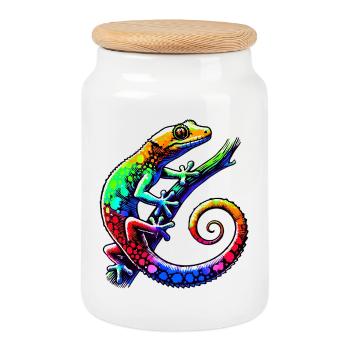 Gecko - Keksdose mit Holzdeckel - Weiß - Vorne