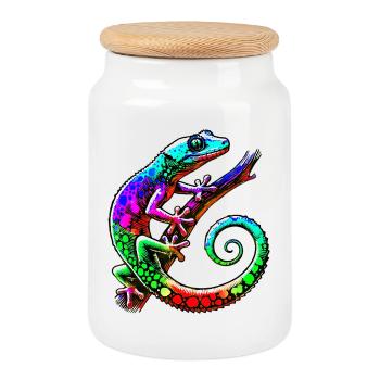 Gecko - Keksdose mit Holzdeckel - Weiß - Vorne