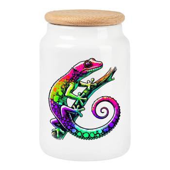 Gecko - Keksdose mit Holzdeckel - Weiß - Vorne