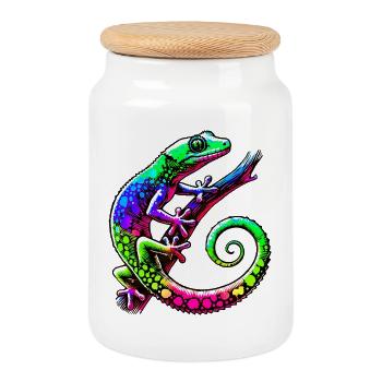 Gecko - Keksdose mit Holzdeckel - Weiß - Vorne