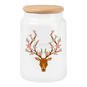 Cerf avec des fleurs dans les bois - Boîte à biscuits avec couvercle en bois - blanc - Devant