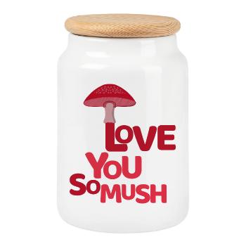 Love You So Mush Valentine Cute Mushroom - Cookie Jar with Wooden Lid - white - Front