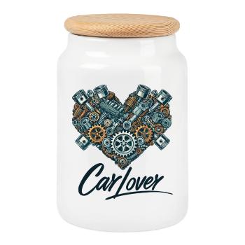 Car Lover Heart - Keksdose mit Holzdeckel - Weiß - Vorne