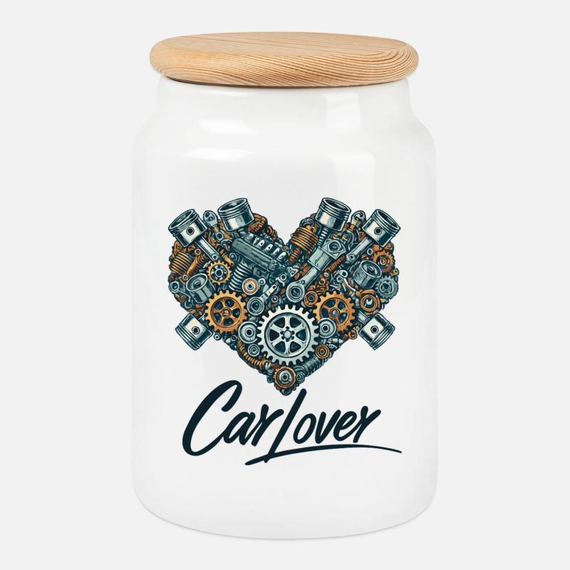 Car Lover Heart - Keksdose mit Holzdeckel - Weiß