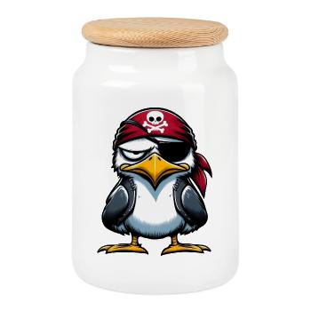 Seagull Pirate Eye Blindfold - Cookie Jar with Wooden Lid - white - Front