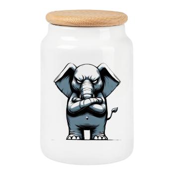 elephant bad guy - Boîte à biscuits avec couvercle en bois - blanc - Devant