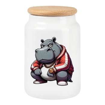 Hiphop Potamus Nilpferd - Keksdose mit Holzdeckel - Weiß - Vorne