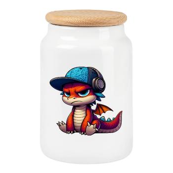 dragon hiphop - Boîte à biscuits avec couvercle en bois - blanc - Devant