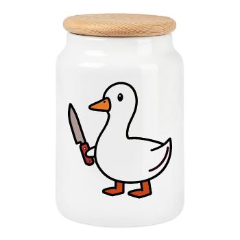 Weiße Gans Ente Entchen Messer Verteidigung Abwehr - Keksdose mit Holzdeckel - Weiß - Vorne