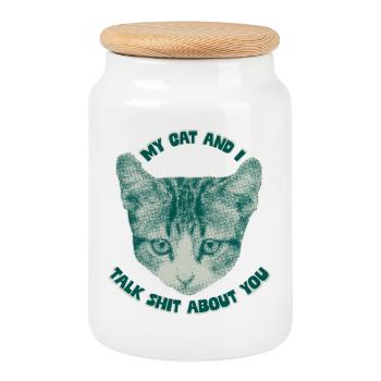 Sassy Cat Talk – Lustiges Katzenmotiv - Keksdose mit Holzdeckel - Weiß - Vorne