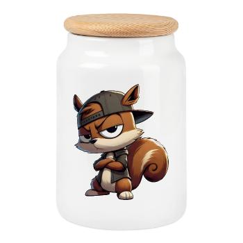 ecureuil hiphop casquette - Boîte à biscuits avec couvercle en bois - blanc - Devant