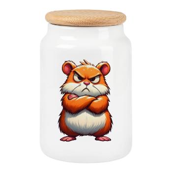 hamster grognon mécontent - Boîte à biscuits avec couvercle en bois - blanc - Devant
