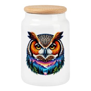 Owl - Cookie Jar with Wooden Lid - white - Front