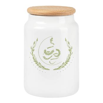 Serpent avec croissant de lune et cristaux - Boîte à biscuits avec couvercle en bois - blanc - Devant