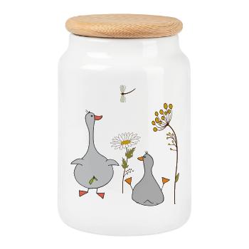 Geese in the meadow - Cookie Jar with Wooden Lid - white - Front