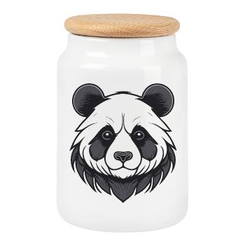 Easy-care panda animal portrait - Cookie Jar with Wooden Lid - white - Front