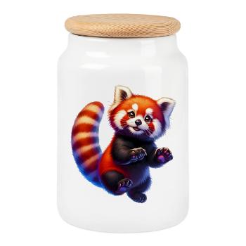 Red panda - Cookie Jar with Wooden Lid - white - Front