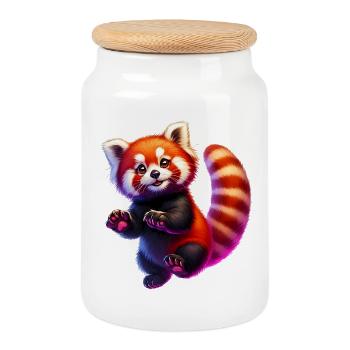 Red panda - Cookie Jar with Wooden Lid - white - Front