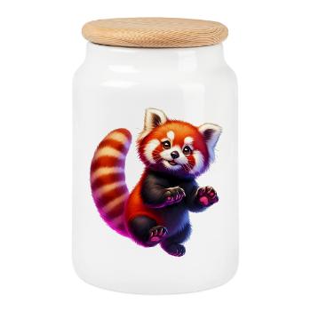 Red panda - Cookie Jar with Wooden Lid - white - Front