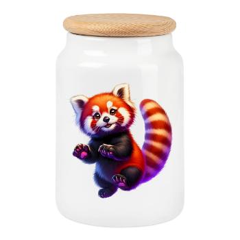Red panda - Cookie Jar with Wooden Lid - white - Front