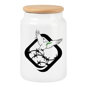 Colombes - Boîte à biscuits avec couvercle en bois - blanc - Devant