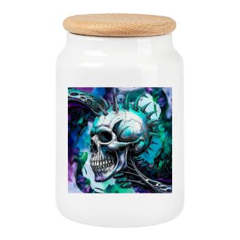 Punk Skull - Cookie Jar with Wooden Lid - white - Front