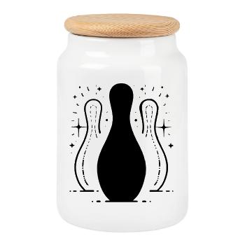 Bowling Sketch - Cookie Jar with Wooden Lid - white - Front