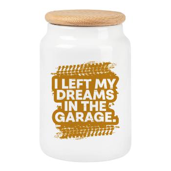 J’ai laissé mes rêves dans le cadeau fanatique de voiture de garage - Boîte à biscuits avec couvercle en bois - blanc - Devant