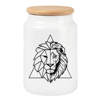 Geometric lion – king of the animals in origami - Cookie Jar with Wooden Lid - white - Front