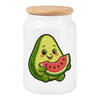 Avocado Melone Wassermelone Sommer Frucht Design - Keksdose mit Holzdeckel - Weiß - Vorne