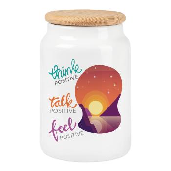 think positive - Keksdose mit Holzdeckel - Weiß - Vorne