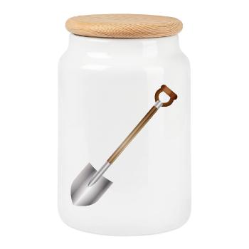 Classic spade – garden and building tool motif - Cookie Jar with Wooden Lid - white - Front